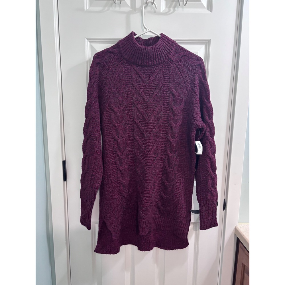 Old Navy Womens Cable Knit Mock Neck Tunic Sweater Burgundy Size Large NWT